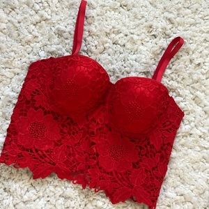 red lace bustier top
